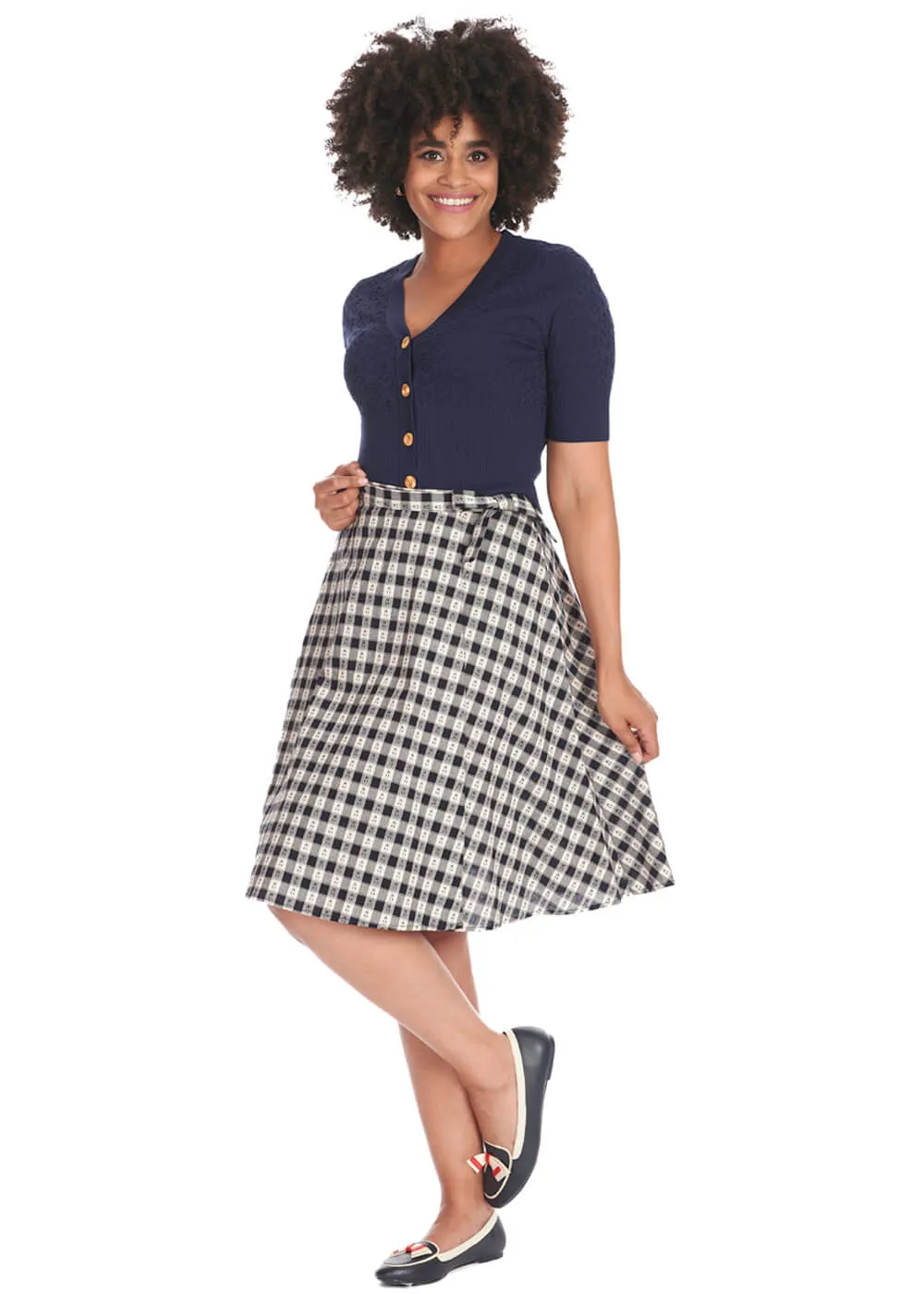 Banned Cherry Check 50's Skirt Navy