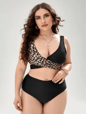 Biquini con estampado de leopardo plus size