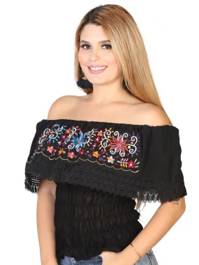 Blusa Artesanal de Olan Bordada de Flores para Mujer