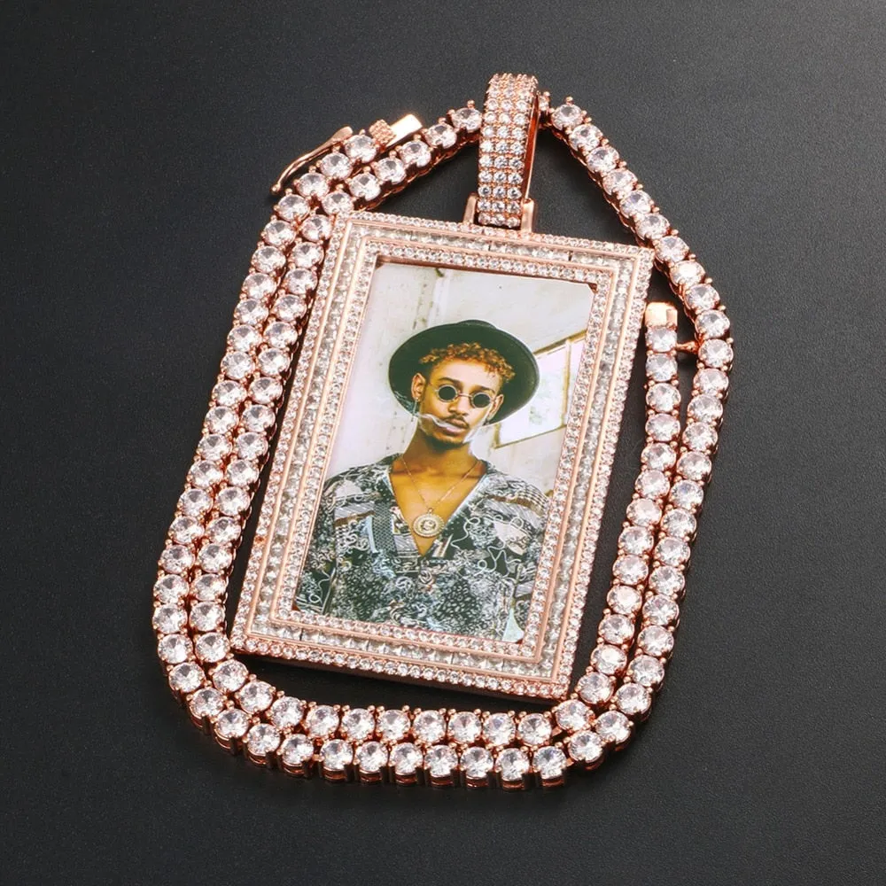 Custom 14k Gold Photo Pendant Necklace-Rectangle Pendant Necklace