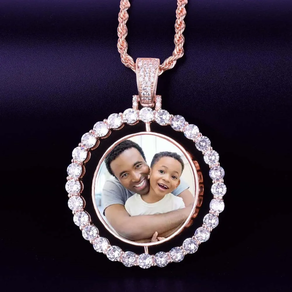 Custom Photo Rotating Double Sided Medallions Pendant Necklace-Christmas Gifts For Dad