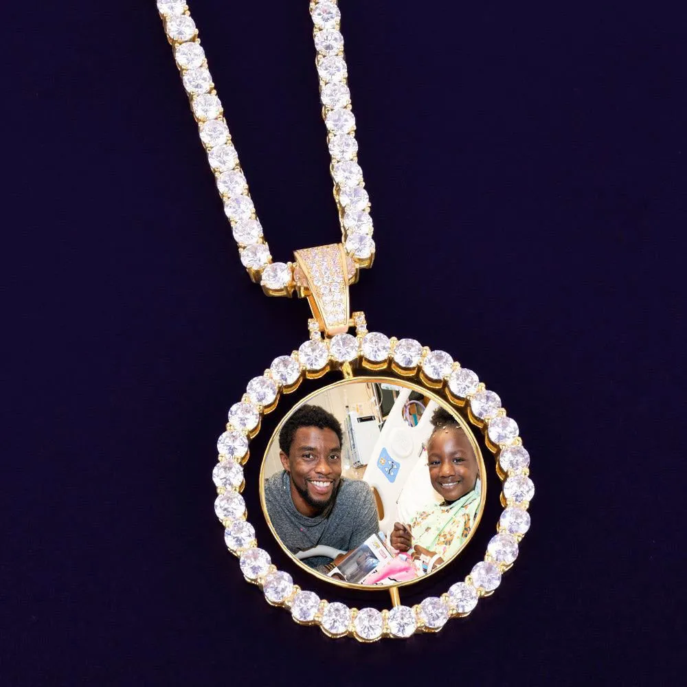 Custom Photo Rotating Double Sided Medallions Pendant Necklace-Christmas Gifts For Dad