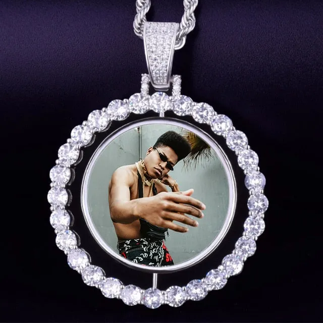 Custom Photo Rotating Double Sided Medallions Pendant Necklace-Christmas Gifts For Dad