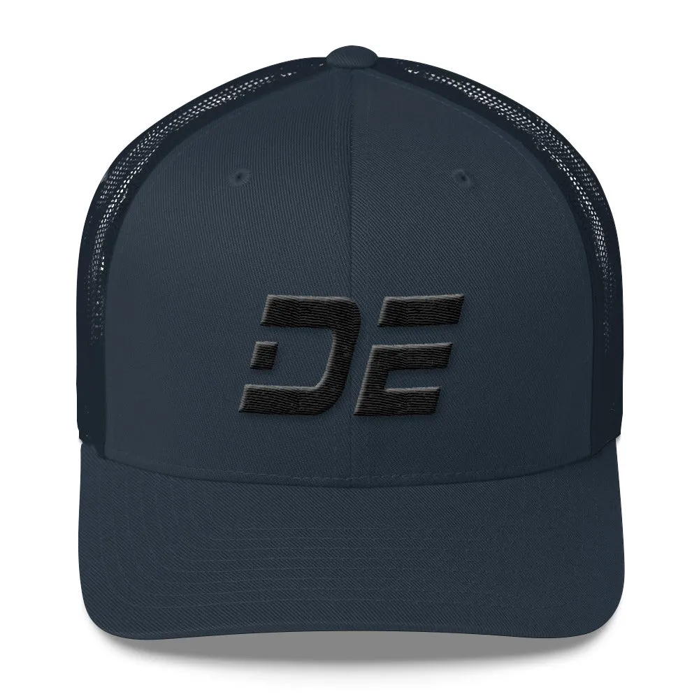 Delaware - Mesh Back Trucker Cap - Black Embroidery - DE - Many Hat Color Options Available