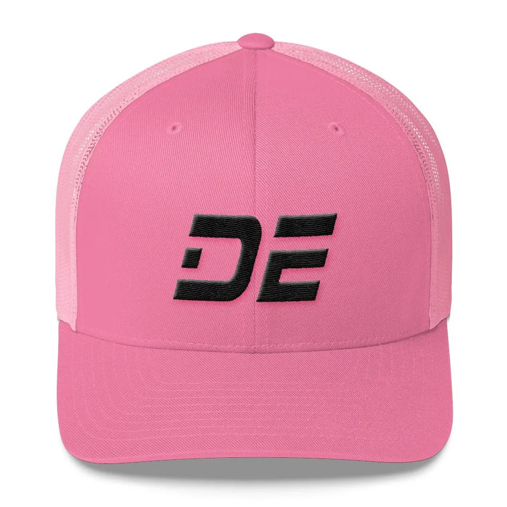 Delaware - Mesh Back Trucker Cap - Black Embroidery - DE - Many Hat Color Options Available