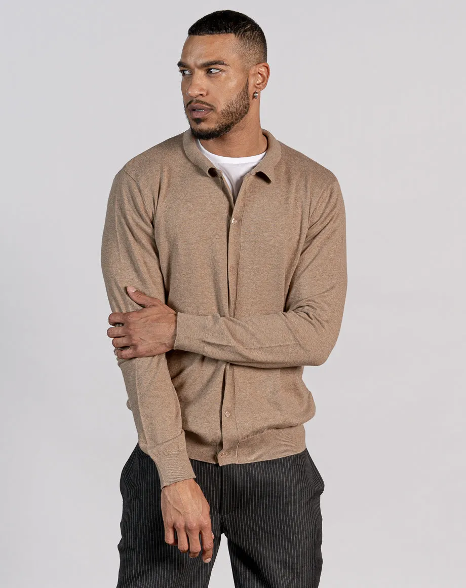 ESSENTIAL BUTTON THROUGH KNITTED SHIRT - LIGHT STONE