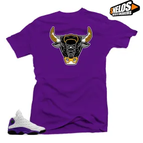 Jordan Retro 13 Lakers Sneaker Tees Shirt- Bull Purple