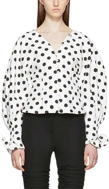 'La Chemise Boutons' White & Black Polka Dot Shirt