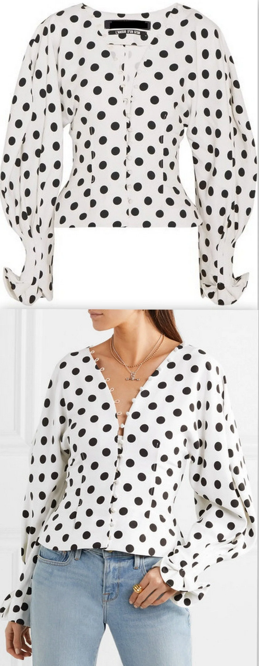 'La Chemise Boutons' White & Black Polka Dot Shirt