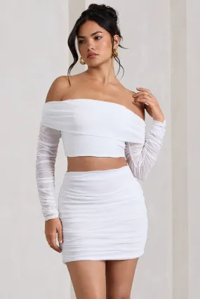 Rule Breaker | Crop top Bardot en maille froncee blanc