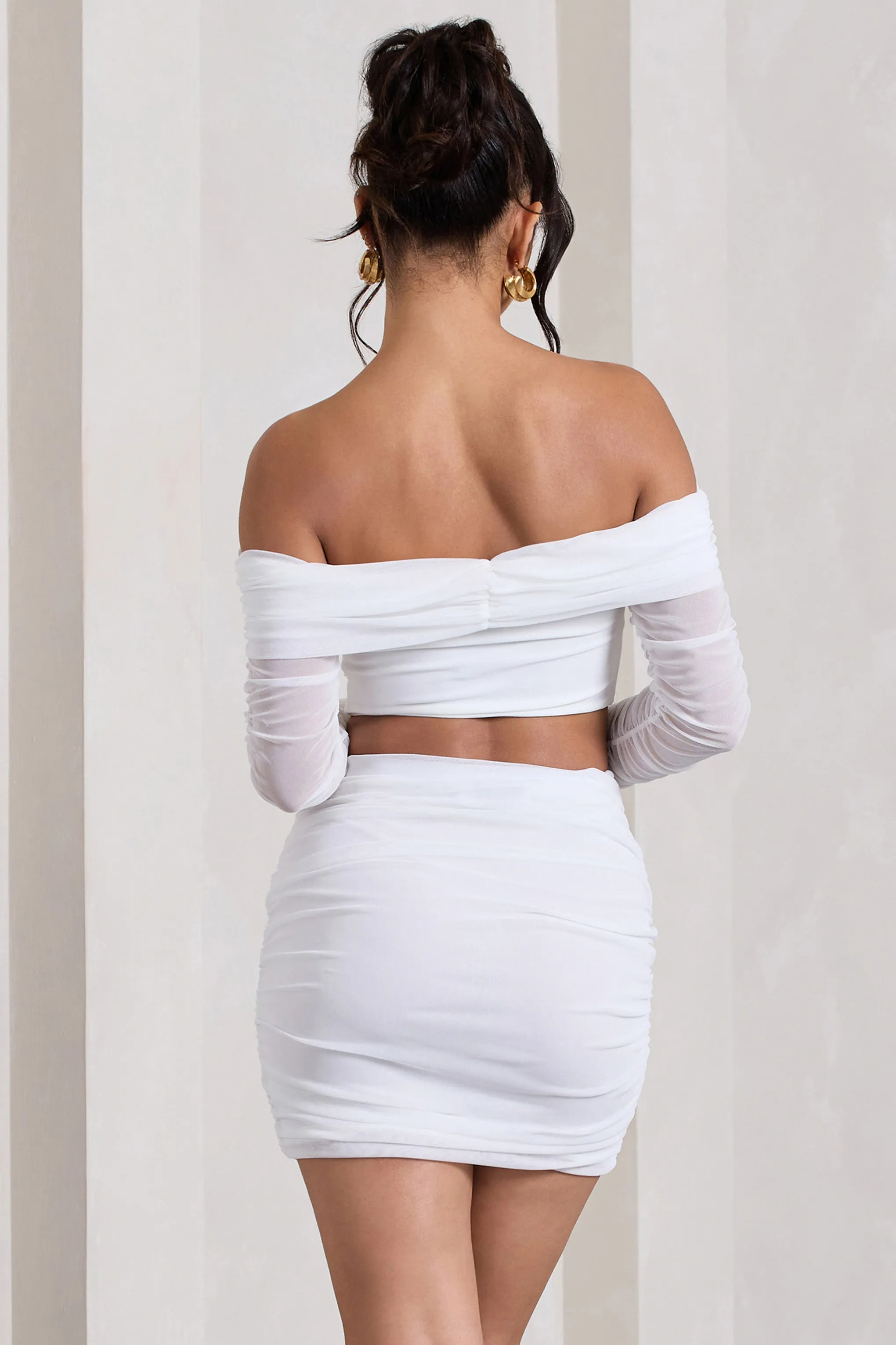 Rule Breaker | Crop top Bardot en maille froncee blanc