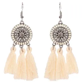 Tasseling Native White Tassel Earrings