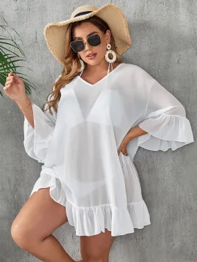 Vestido playero plus size de tejido transparente