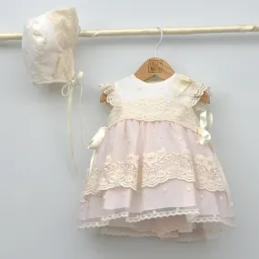 Vestido tul con bodoques bebés Lucía con capota